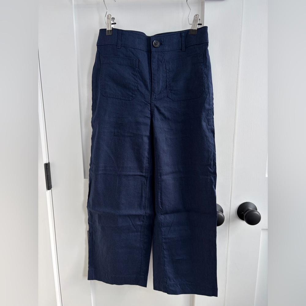 LOFT Women’s Linen Wide Leg Ankle Pants Navy Size 00P